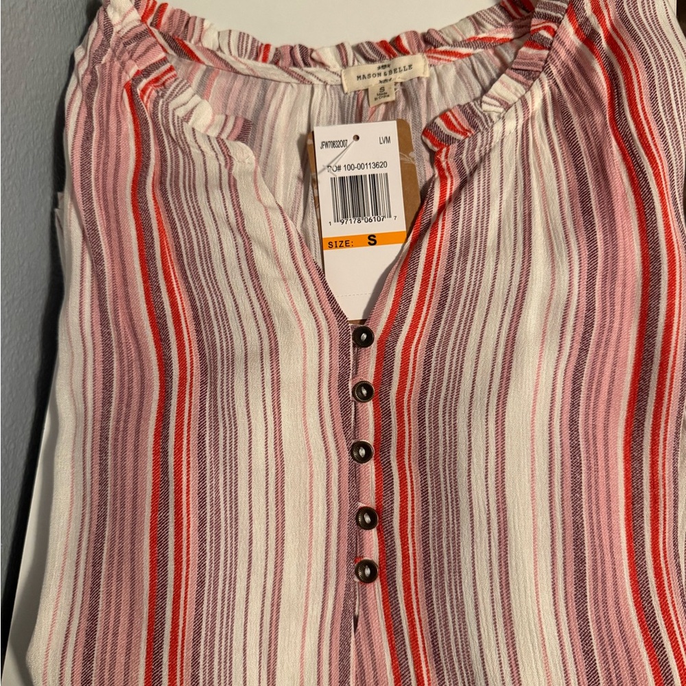 Madewell Red and White Striped Ruffle Blouse